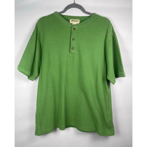 Vintage Eddie Bauer Green Waffle Knit Cotton Henley Tee Men’s Small - Picture 4 of 9